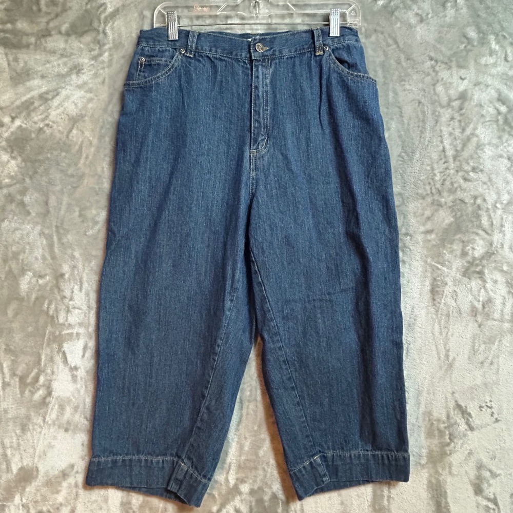 Roaman's Blue Denim Capri Pants Women 12W High Rise Elastic Waist Cropped Jeans